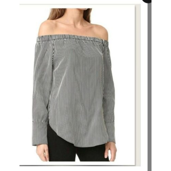 Rag & Bone Womens Greta Black White Striped Silk Off-the-shoulder Blouse Size S - Picture 2 of 12
